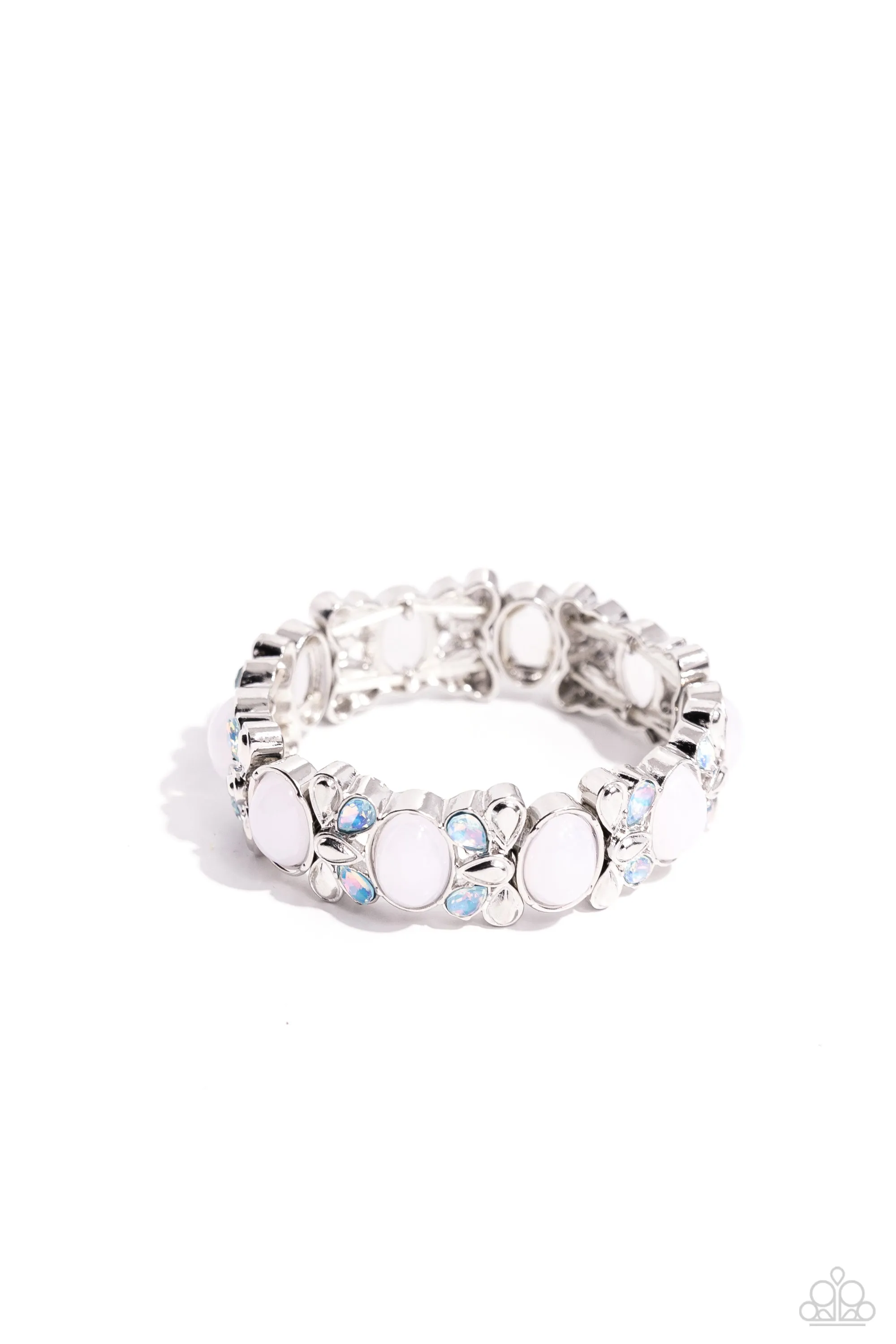 Presidential Perfection - White - and Blue Opal Bead Paparazzi Stretchy Bracelet