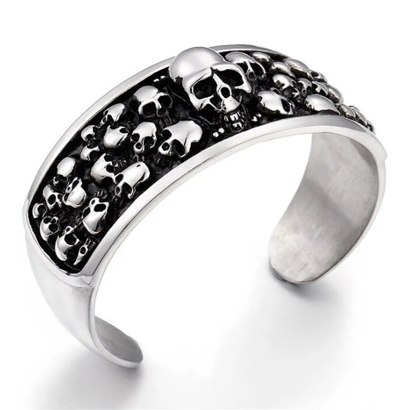 Punk Cool Men's 316L Stainless Steel Huge Heavy Skeleton Skull Bangle Gothic Mens Biker Rocker Punk Bracelet Bangle Cuff Jewelry