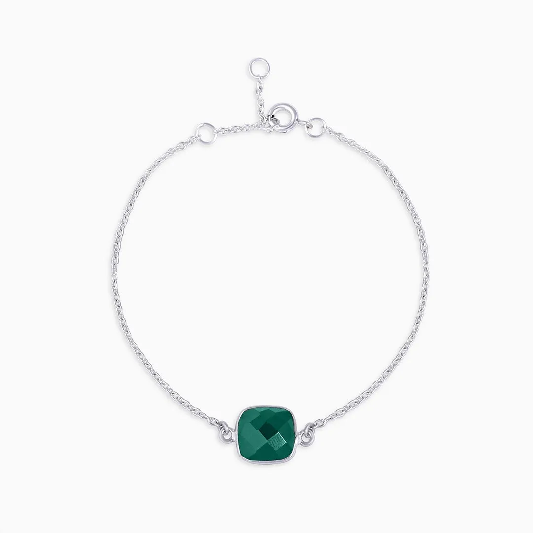 Pure Silver Bracelet - Imperial Emerald Green Stone