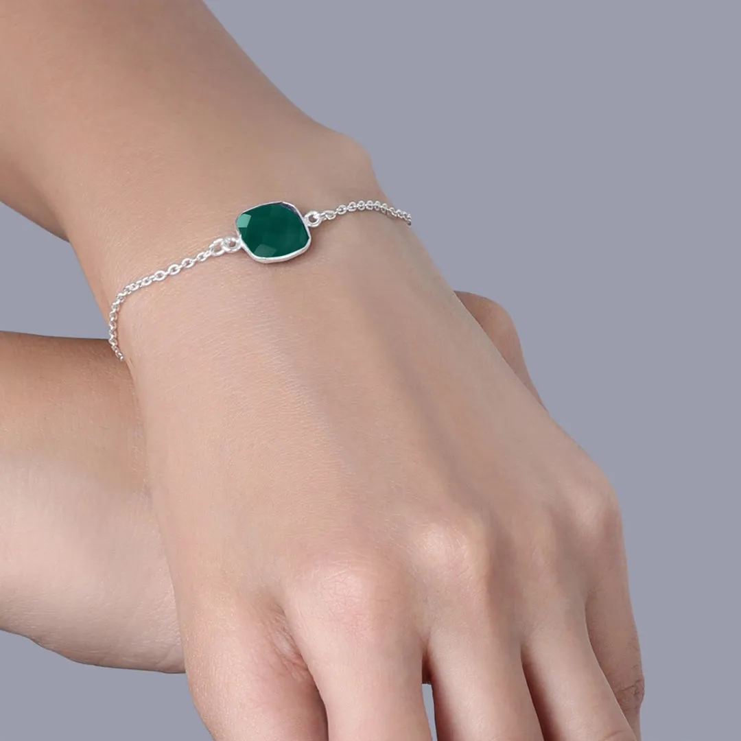 Pure Silver Bracelet - Imperial Emerald Green Stone