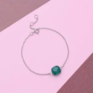 Pure Silver Bracelet - Imperial Emerald Green Stone