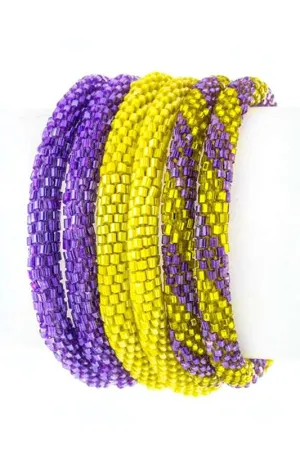 Purple & Gold Nepal Roll Up Bracelets Set