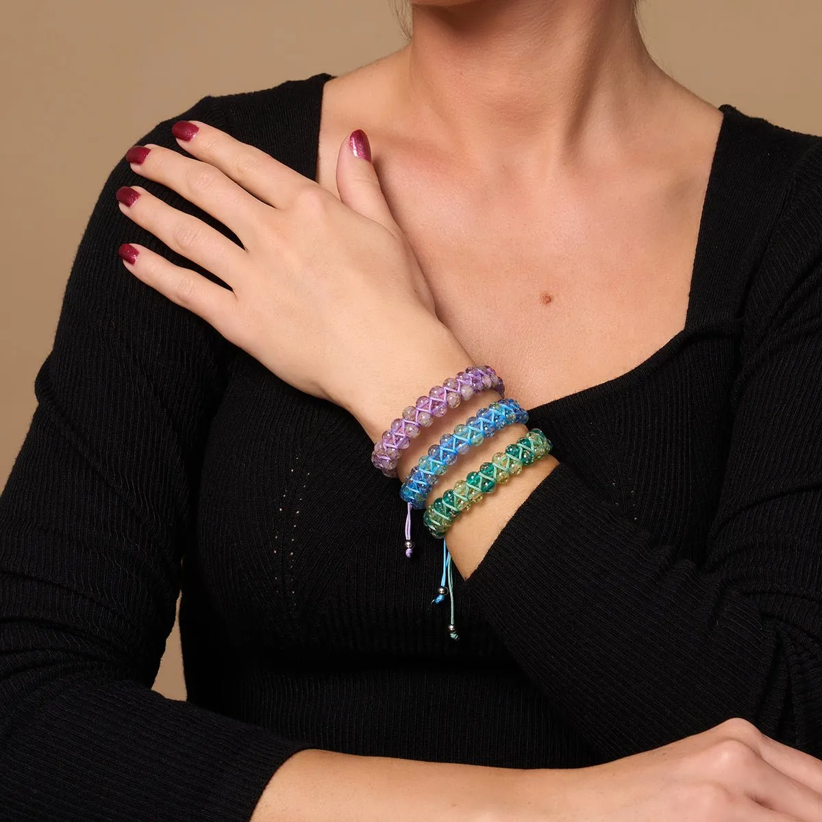 Purple Fields | Periwinkle x Lilac | Double Firefly Glass Bracelet