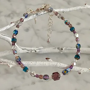 "Royal Plumes" Brilliant Lights Glass Collection Adjustable Strung Bracelet by Arpaia in Sterling Silver with Czech Glass