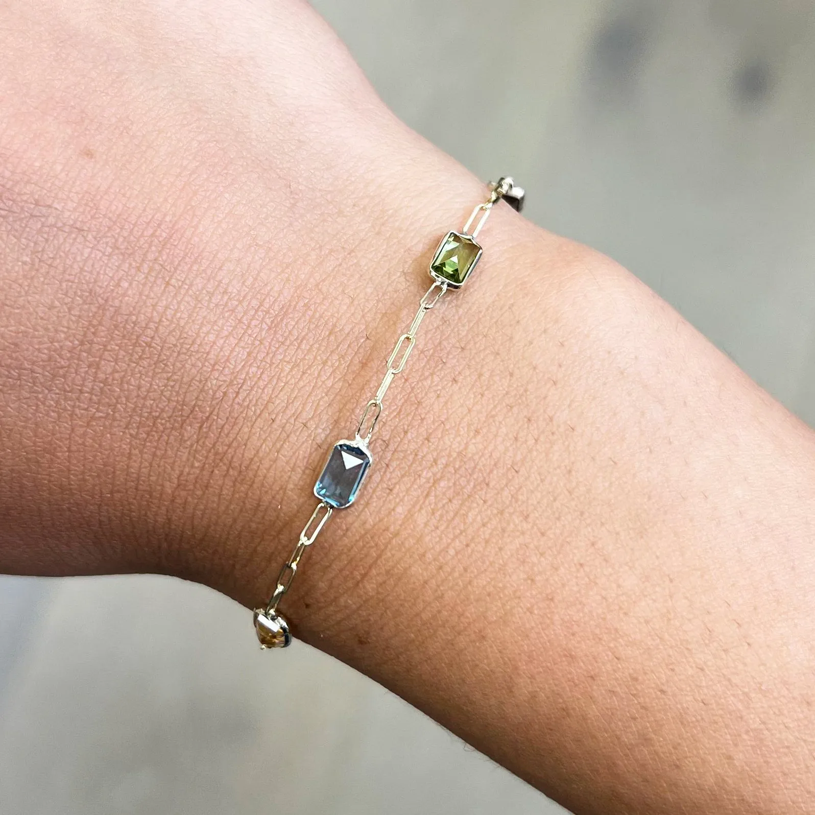 Rainbow Gemstone Paperclip Bracelet