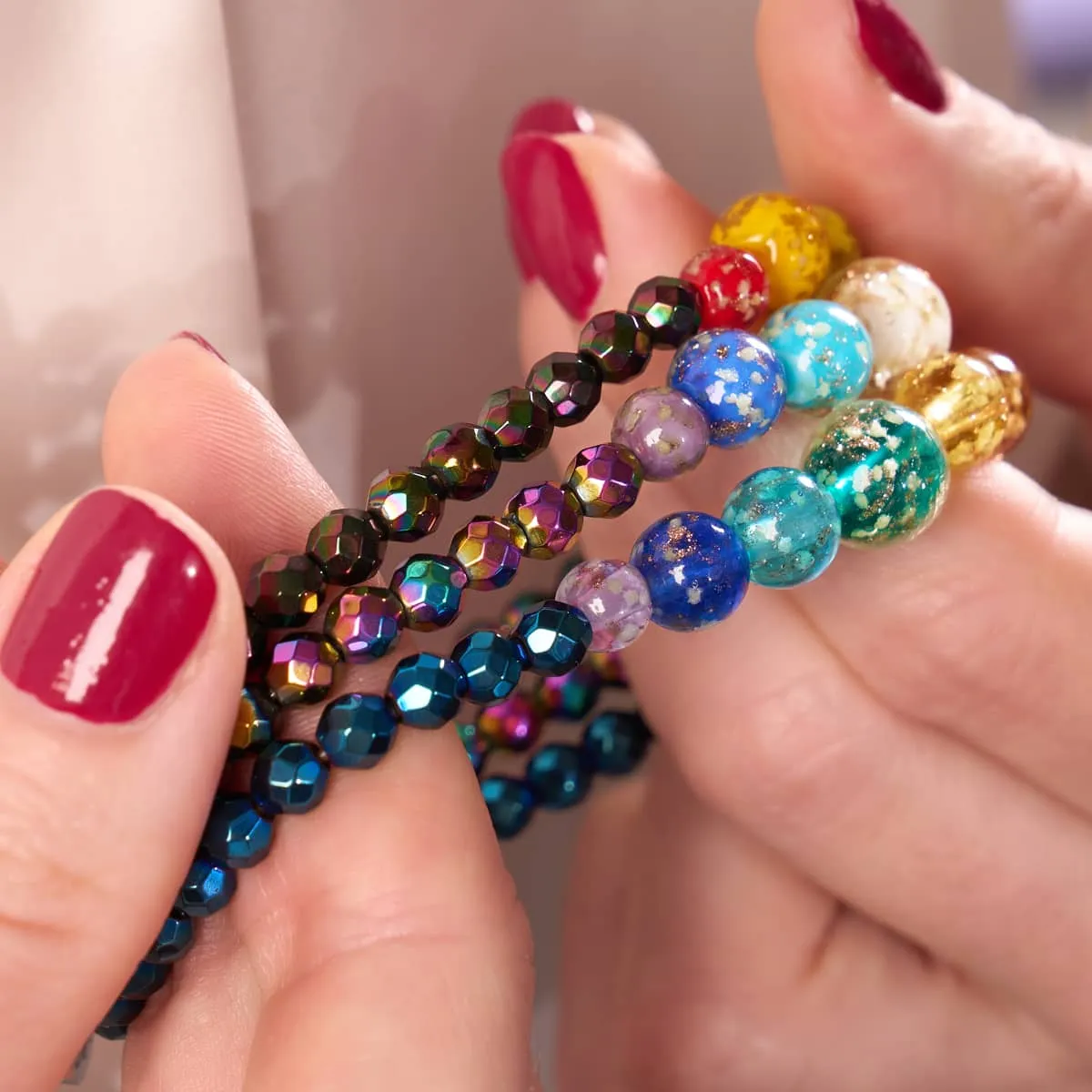 Rainbow Road | Eclipse Hematite | Solid Firefly Glass Chakra Bracelet