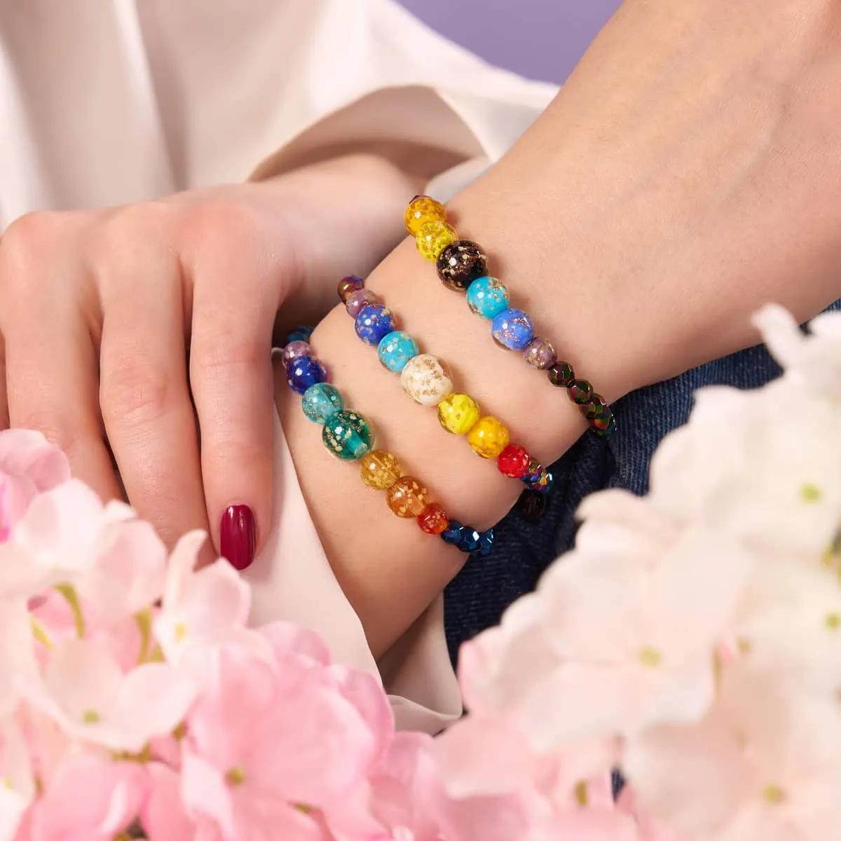 Rainbow Road | Eclipse Hematite | Solid Firefly Glass Chakra Bracelet