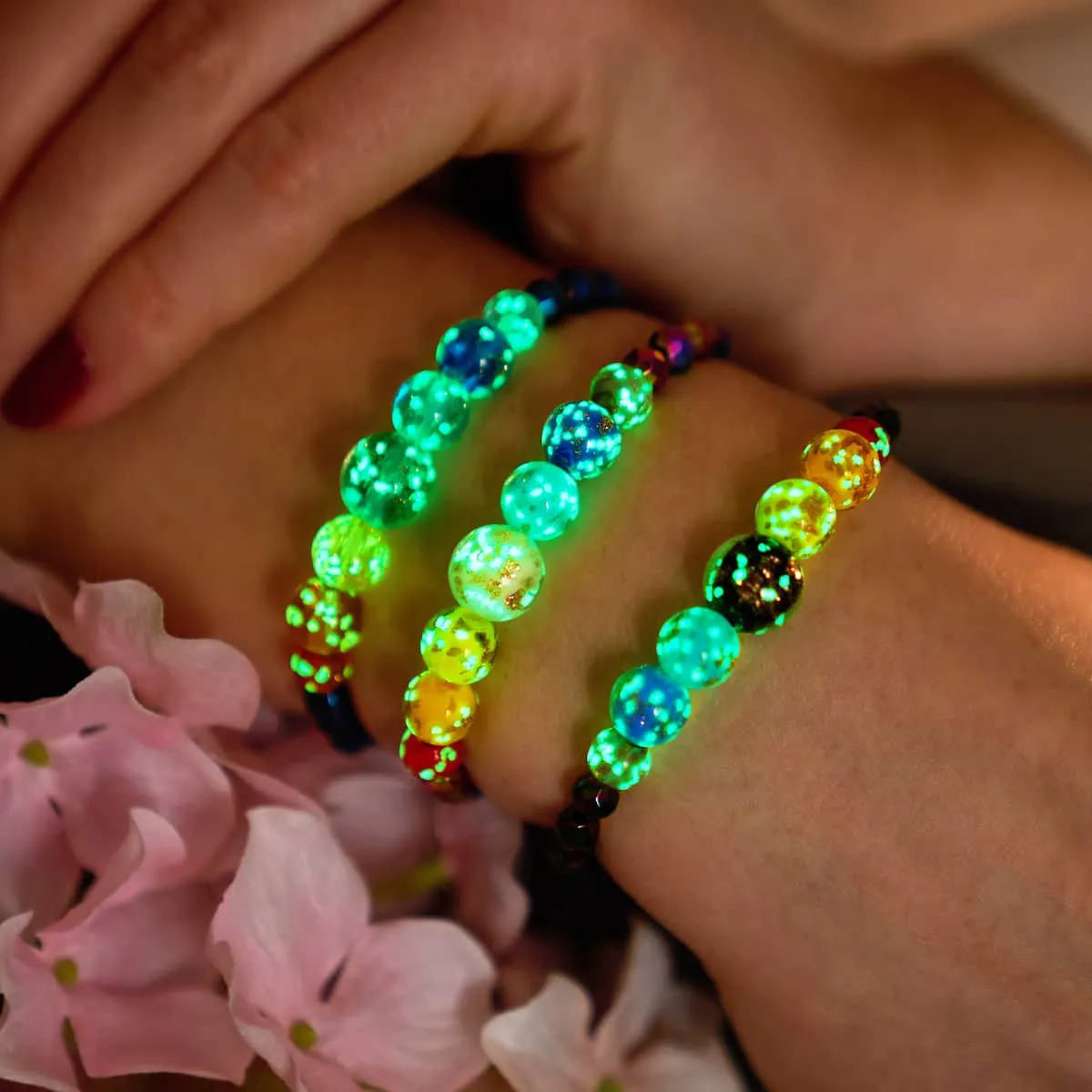 Rainbow Road | Eclipse Hematite | Solid Firefly Glass Chakra Bracelet