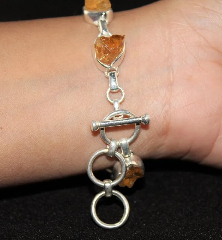 Raw Cut Yellow Topaz Bracelet In Sterling Silver