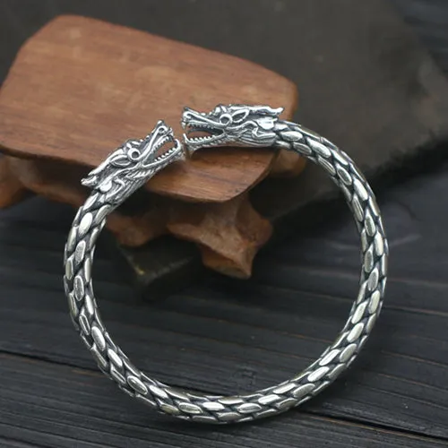 Real Solid 925 Sterling Silver Cuff Bracelet Bangle Animals Dragon Punk Jewelry