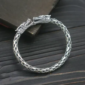 Real Solid 925 Sterling Silver Cuff Bracelet Bangle Animals Dragon Punk Jewelry