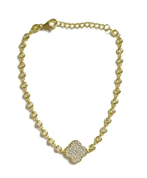 Reba Bezel CZ Bracelet With CZ Clover