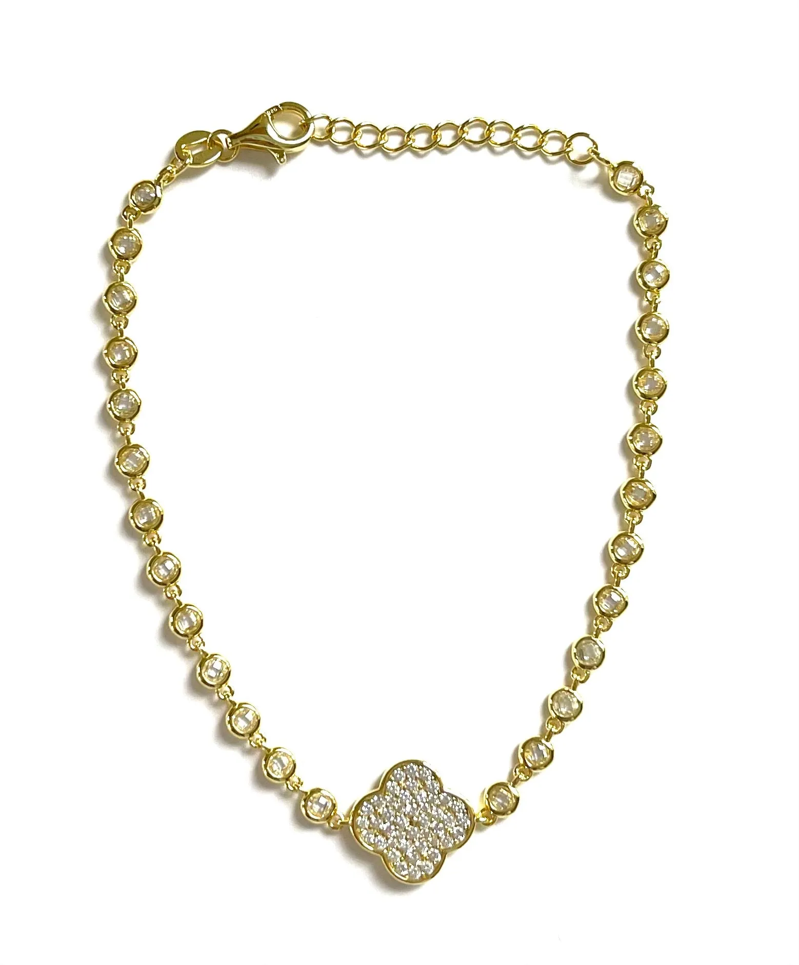 Reba Bezel CZ Bracelet With CZ Clover
