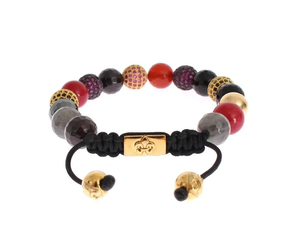 Red Jade Labrodite Hematite Gold 925 Bracelet