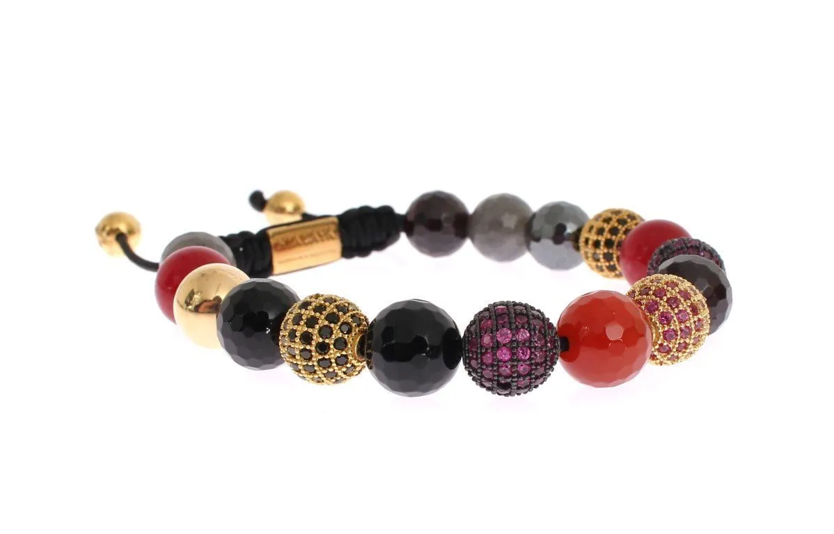 Red Jade Labrodite Hematite Gold 925 Bracelet
