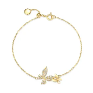Reign Sterling Silver 18K Gold Plated CZ Butterfly Adjustable Bracelet