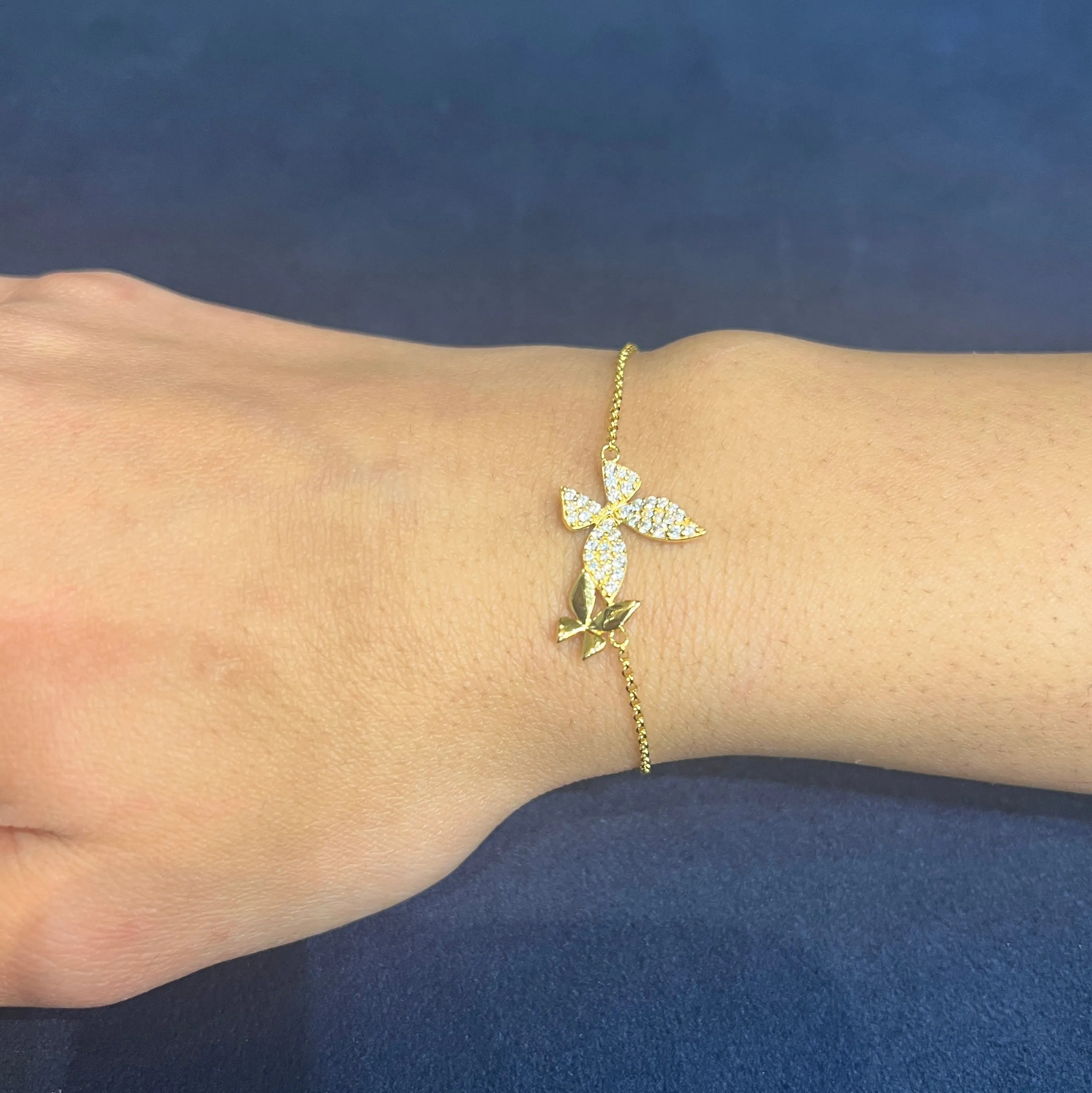 Reign Sterling Silver 18K Gold Plated CZ Butterfly Adjustable Bracelet