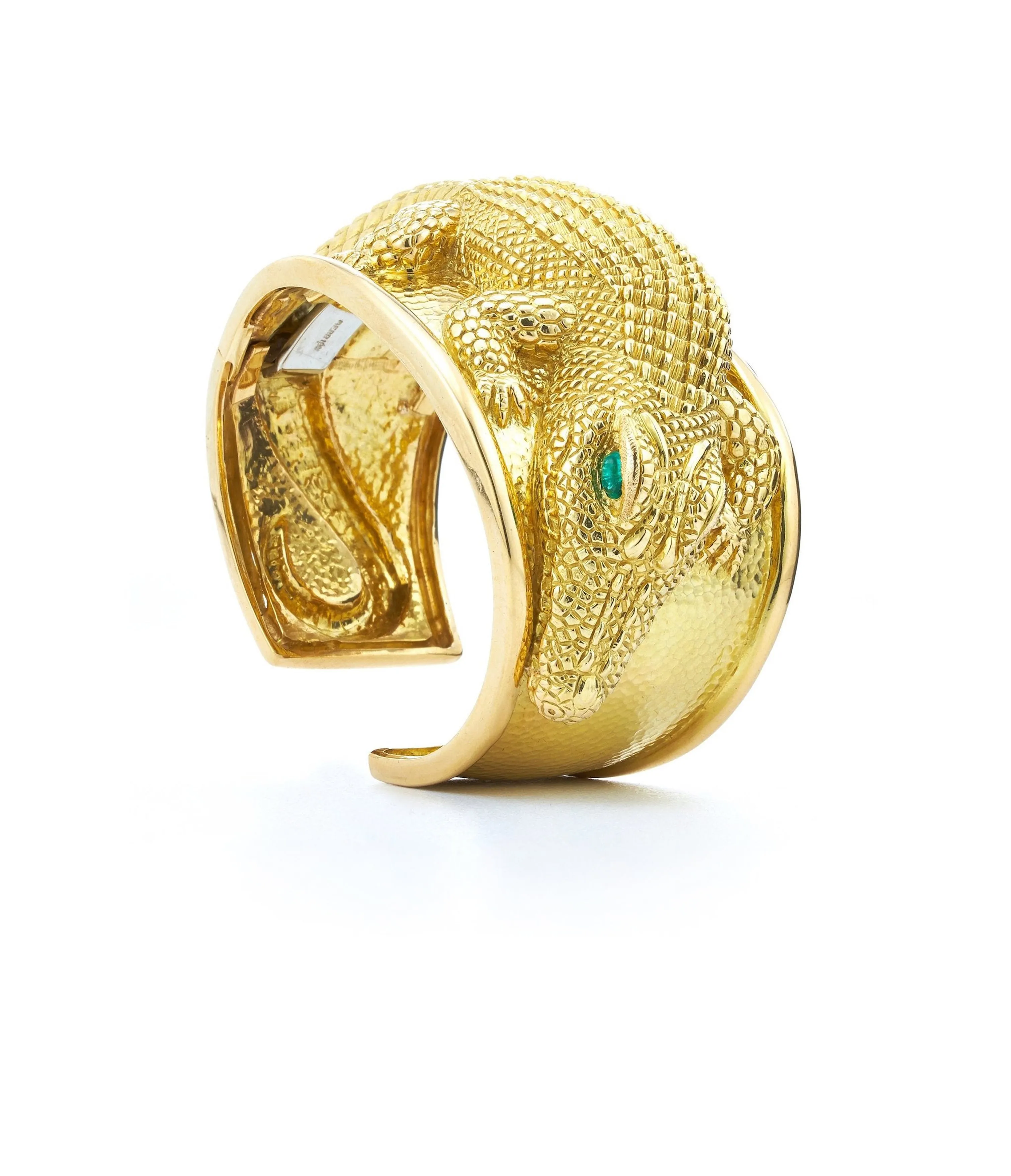Repoussé Alligator Cuff, Emerald