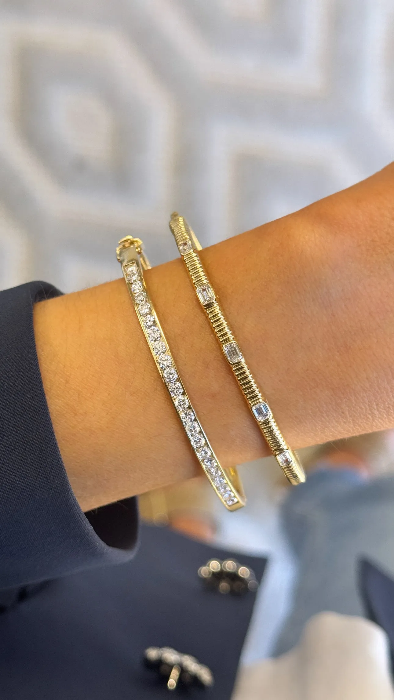 Ribbed Diamond Bangle