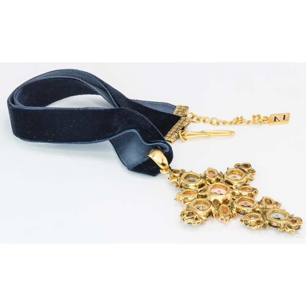 Rose-Cut Jewelled Cross Pendant Gold-Toned