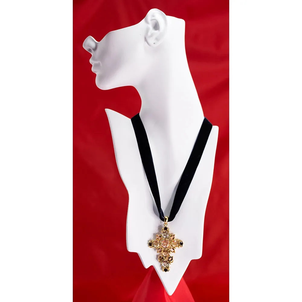 Rose-Cut Jewelled Cross Pendant Gold-Toned