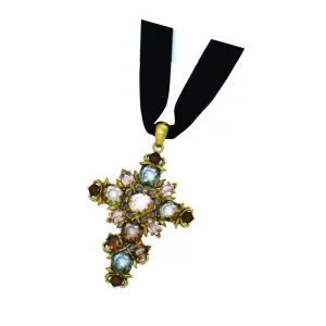 Rose-Cut Jewelled Cross Pendant Gold-Toned