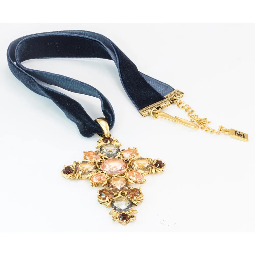 Rose-Cut Jewelled Cross Pendant Gold-Toned