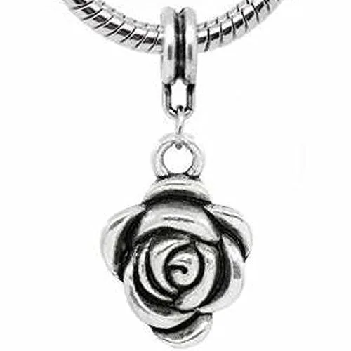 Rose Flower European Bead Compatible for Most European Snake Chain Bracelet