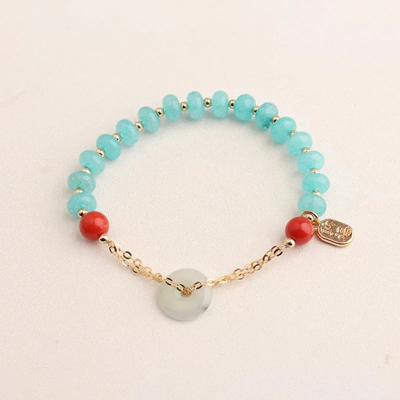 Rose sisi Chinese style classic style charm lady bracelet for women jade pendant beads bracelets elastic jewelry for women gift