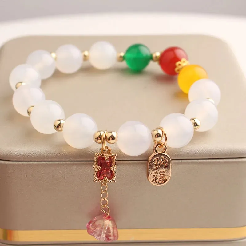 Rose sisi Chinese style classic style charm lady bracelet for women jade pendant beads bracelets elastic jewelry for women gift