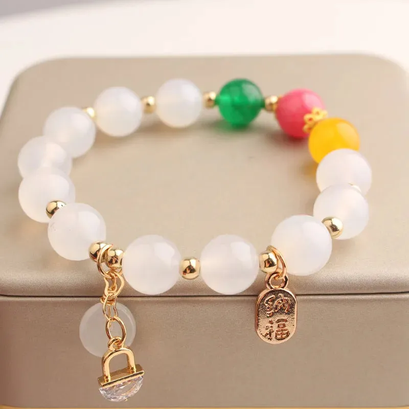 Rose sisi Chinese style classic style charm lady bracelet for women jade pendant beads bracelets elastic jewelry for women gift