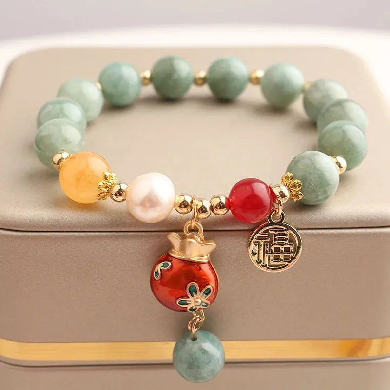 Rose sisi Chinese style classic style charm lady bracelet for women jade pendant beads bracelets elastic jewelry for women gift
