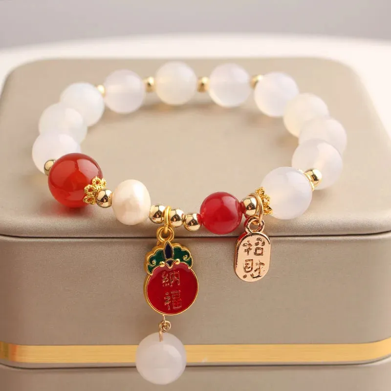 Rose sisi Chinese style classic style charm lady bracelet for women jade pendant beads bracelets elastic jewelry for women gift