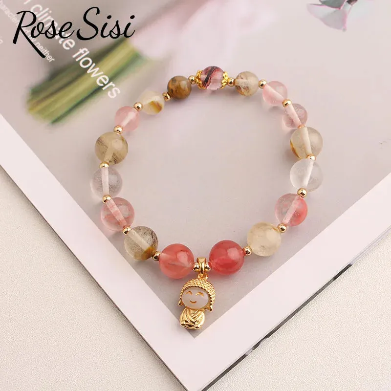 Rose sisi Chinese style classic style charm lady bracelet for women jade pendant beads bracelets elastic jewelry for women gift