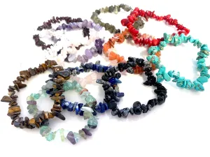 Rough Chip Assorted Real Stone Stretch Bracelets - Wholesale