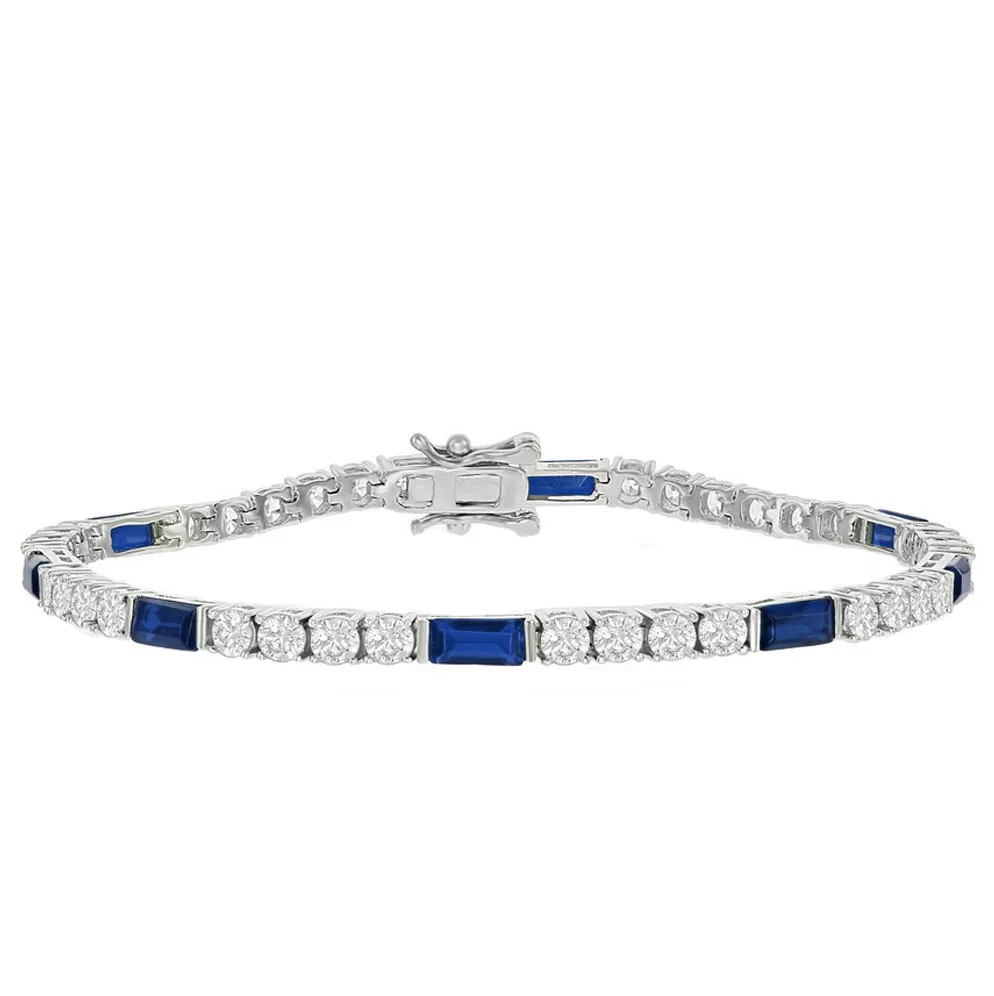 Round and Emerald-Cut Blue Sapphire Tennis Bracelet