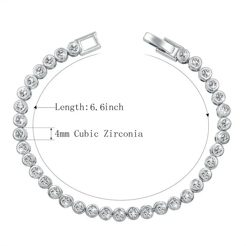 Round Cut Cubic Zirconia CZ Crystal Tennis Bracelets - Elegant and Sparkling Addition for Women's Wedding Ensemble