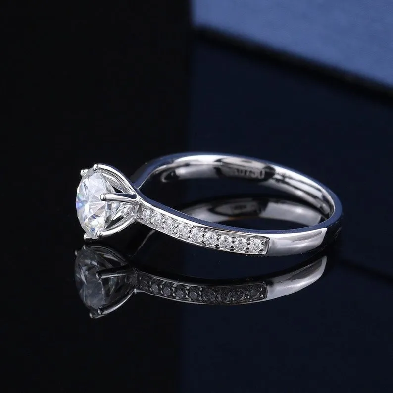 Round Moissanite engagement ring/vintage Cluster white gold solitaire ring for women/ wedding Bridal Anniversary ring/propose ring for her