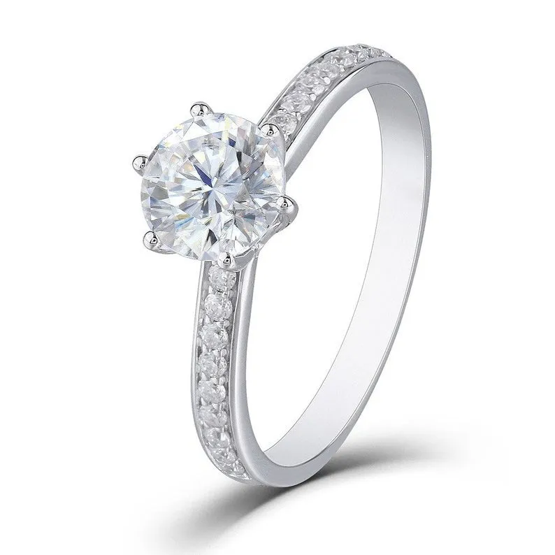 Round Moissanite engagement ring/vintage Cluster white gold solitaire ring for women/ wedding Bridal Anniversary ring/propose ring for her