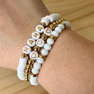 RTS / Mama White   Gold Bracelet Set