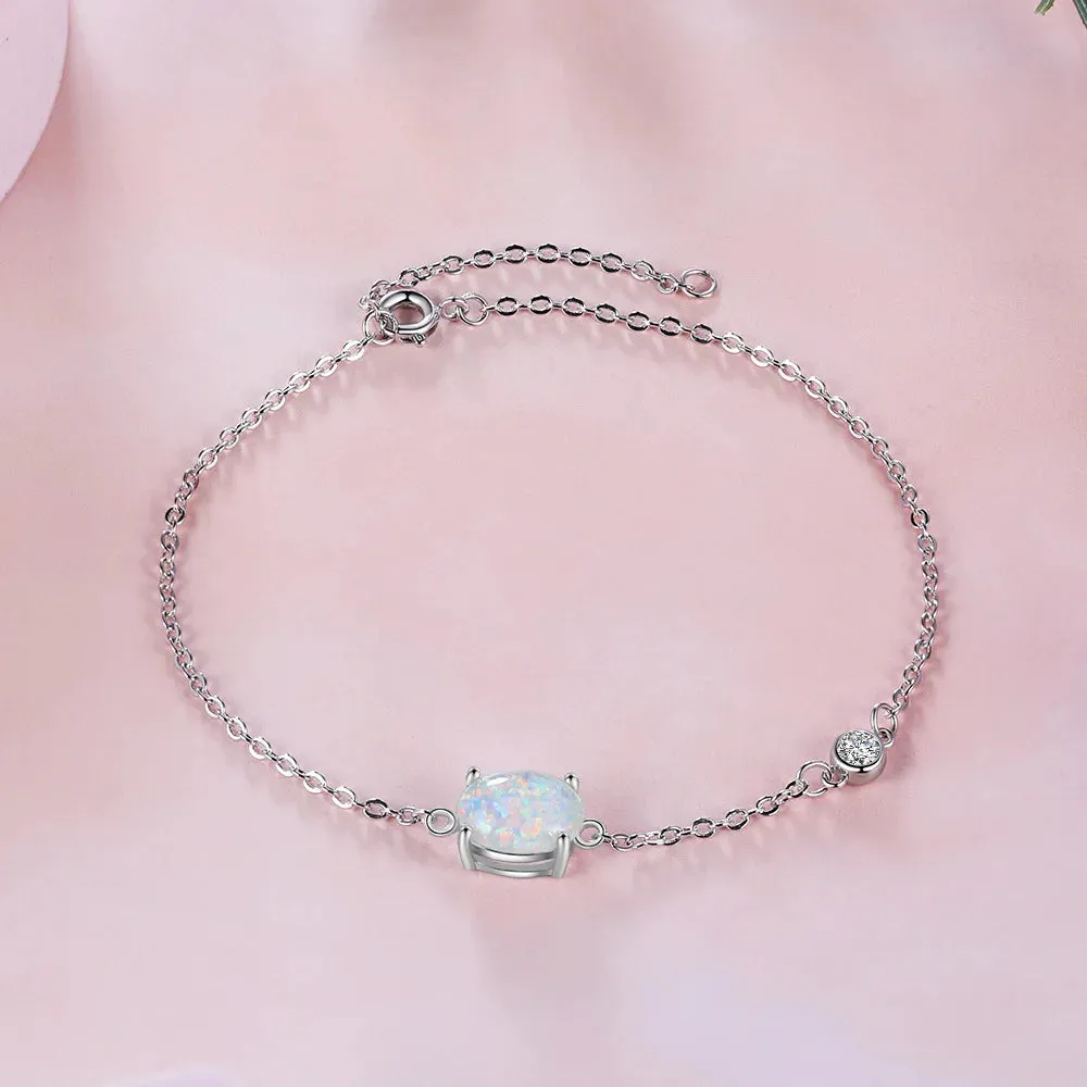 S925 Opal Pendant Silver Bracelet Delicate Jewelry for Women