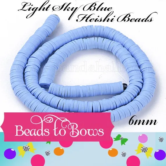 Sale 6mm Light Sky Blue Heishi Bead Strands, Flat Round Polymer Clay Beads, 380 to 400 Disc Heishi Beads, Light Weight, Bracelets