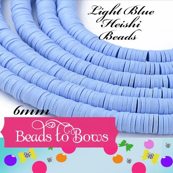 Sale 6mm Light Sky Blue Heishi Bead Strands, Flat Round Polymer Clay Beads, 380 to 400 Disc Heishi Beads, Light Weight, Bracelets