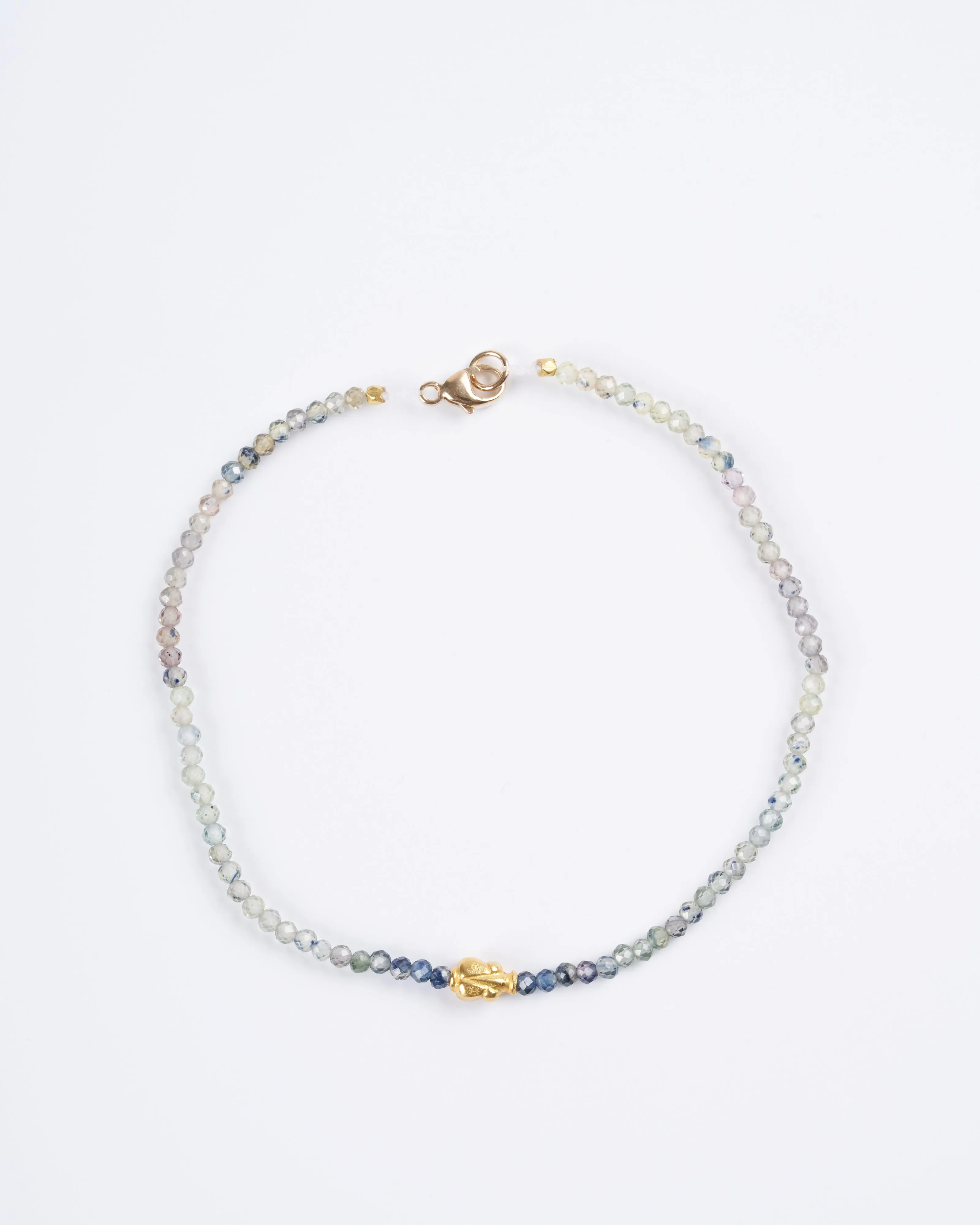 sapphire and 18k yellow gold lotus beaded bracelet
