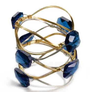 sapphire blue bracelets on gold or silver wire-set of 2