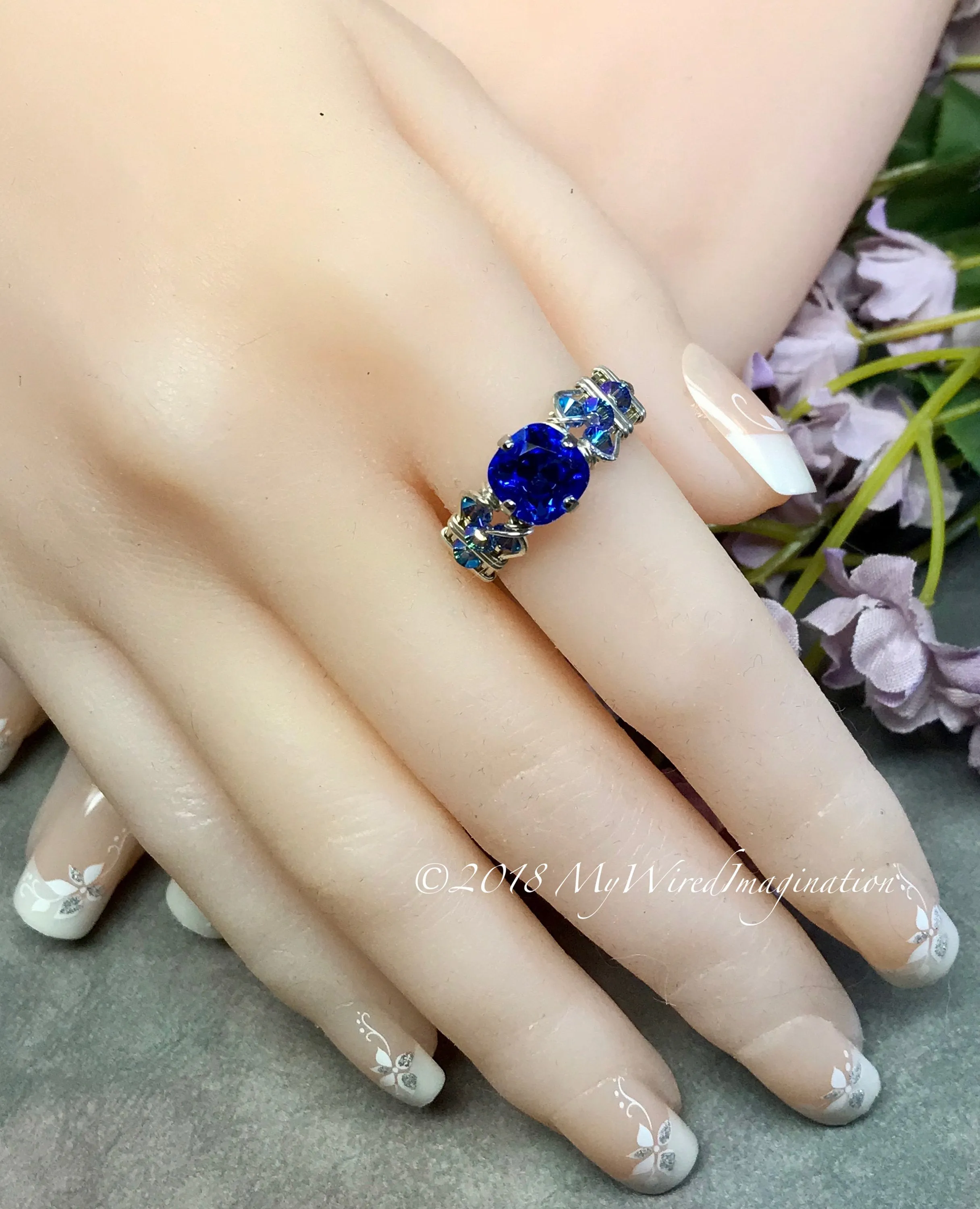 Sapphire Blue, Vintage Swarovski Crystal Handmade Ring, Made to Order