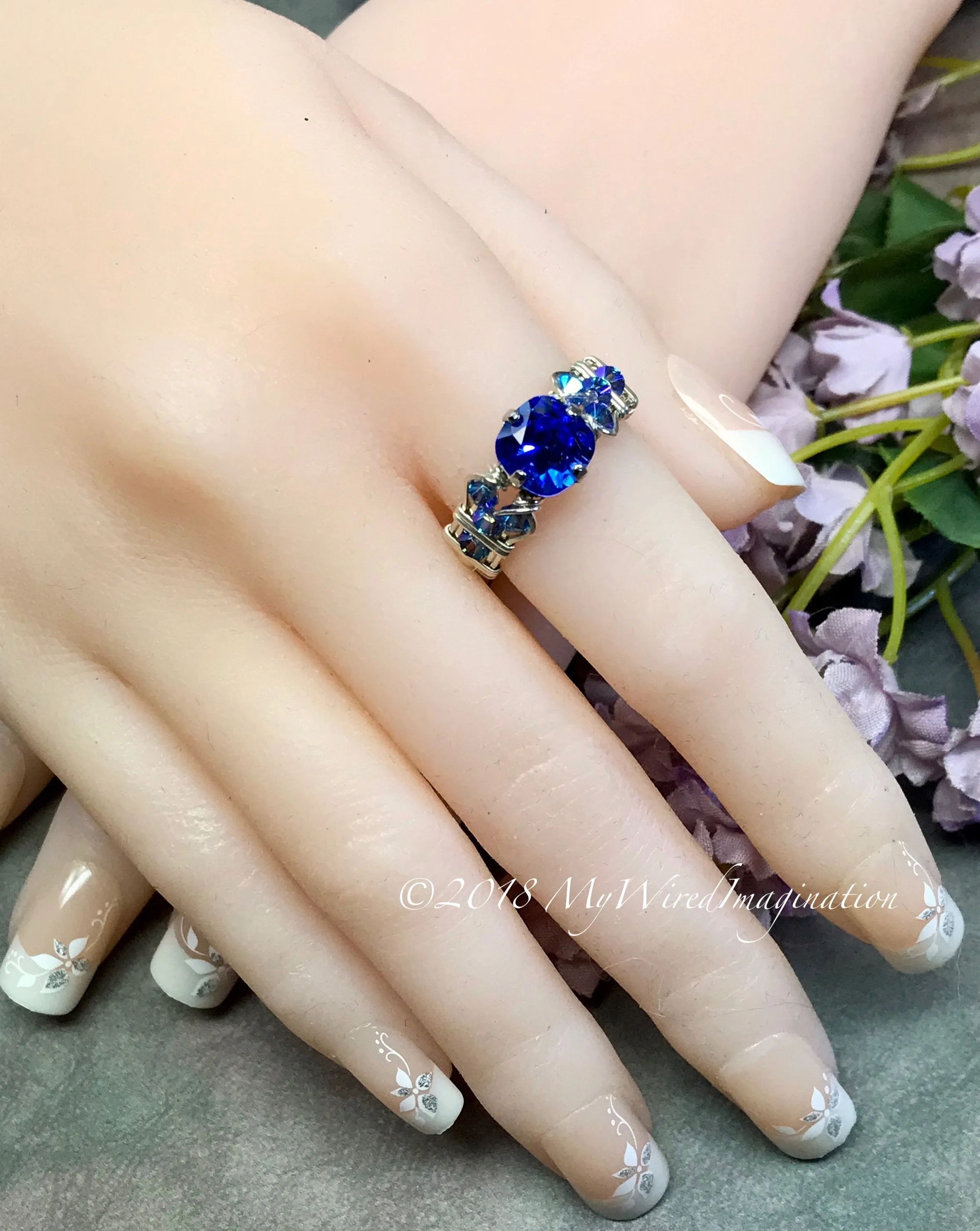 Sapphire Blue, Vintage Swarovski Crystal Handmade Ring, Made to Order