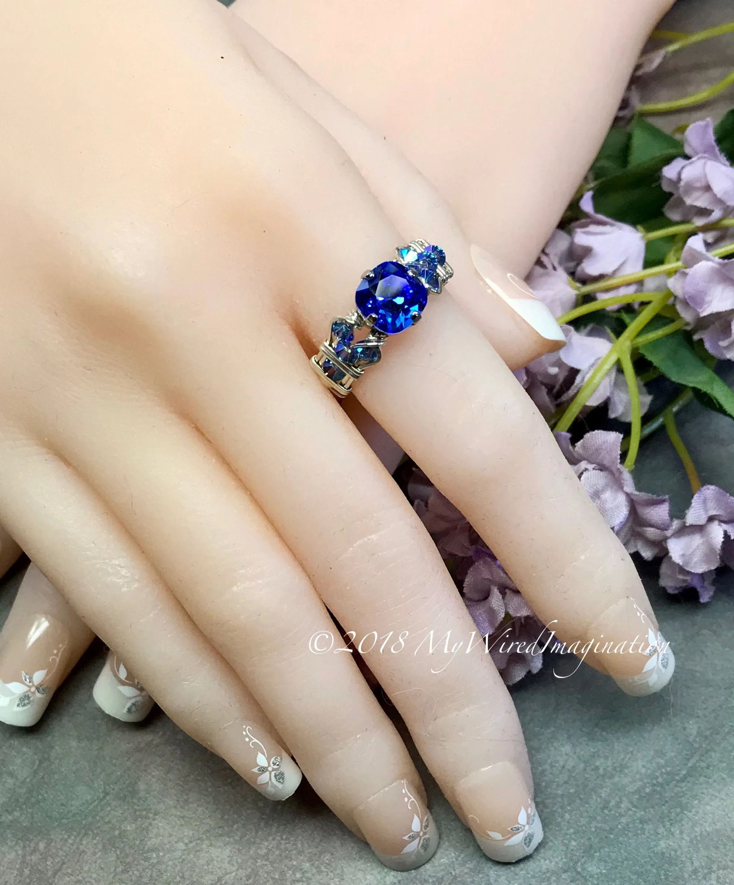 Sapphire Blue, Vintage Swarovski Crystal Handmade Ring, Made to Order