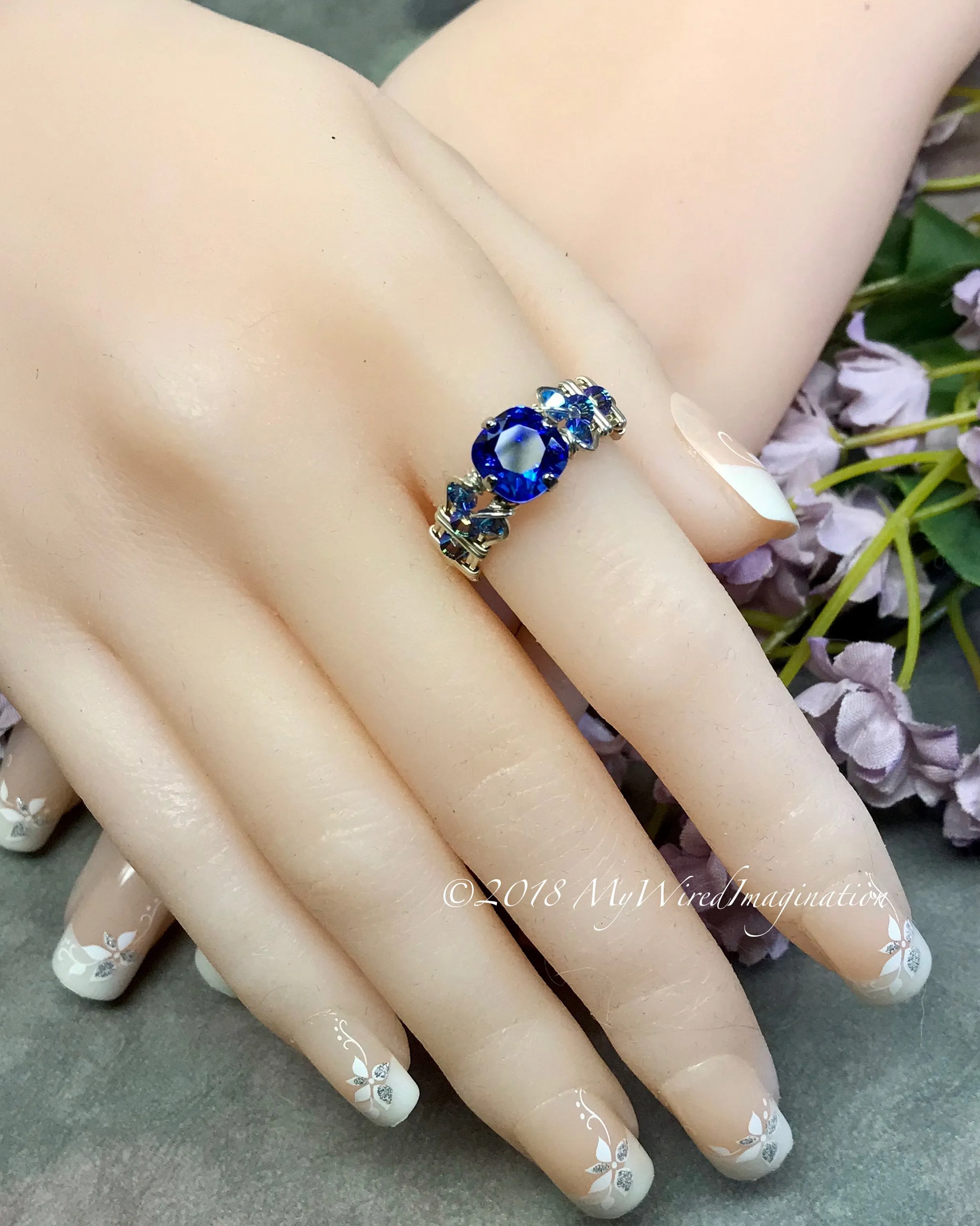 Sapphire Blue, Vintage Swarovski Crystal Handmade Ring, Made to Order