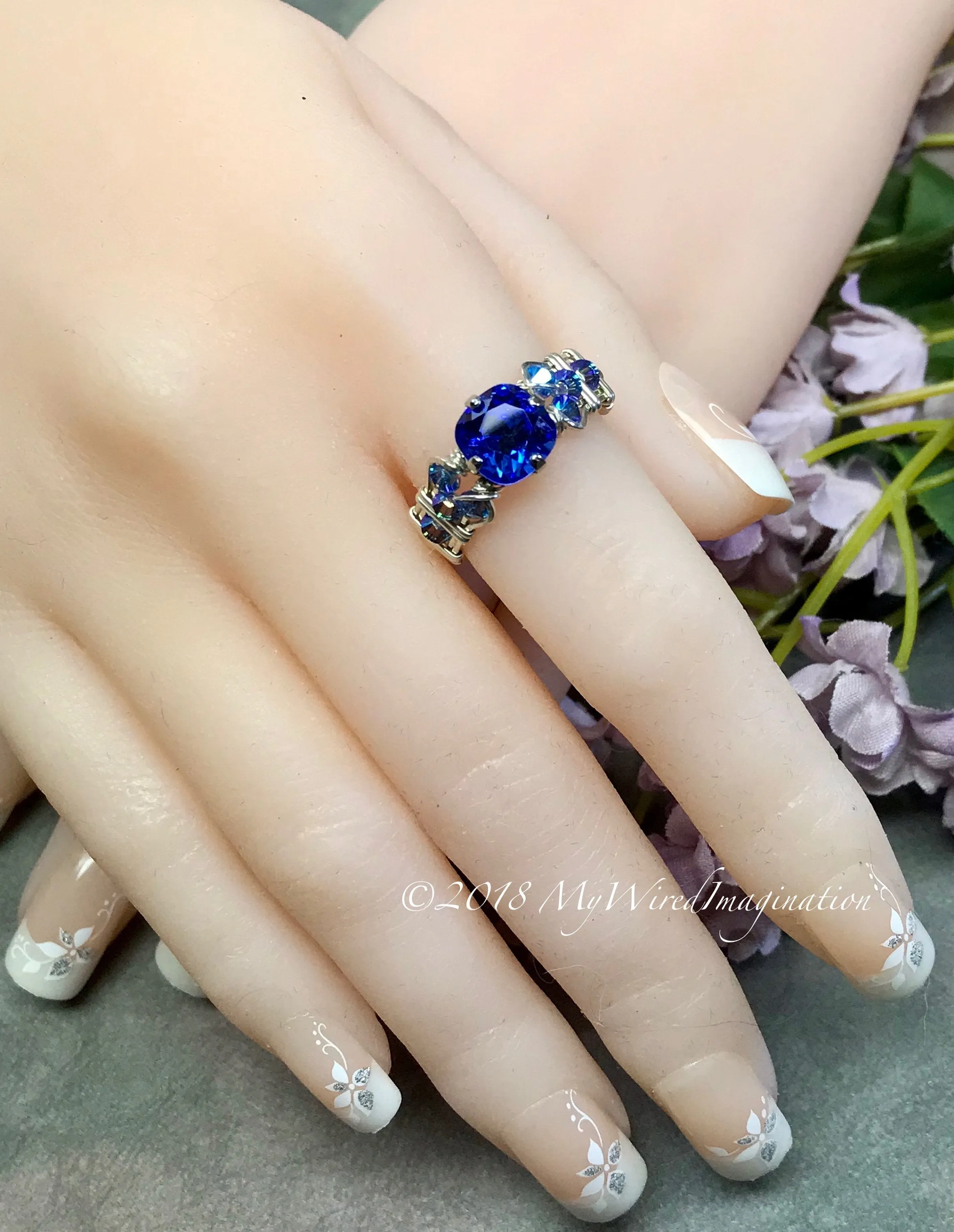 Sapphire Blue, Vintage Swarovski Crystal Handmade Ring, Made to Order